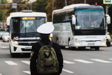 Marine Technical College student at the bus stopのeditorial素材