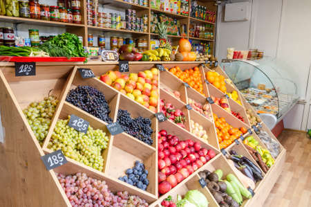 counter of a small vegetable shopのeditorial素材