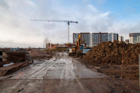 dirt road to the construction siteのeditorial素材