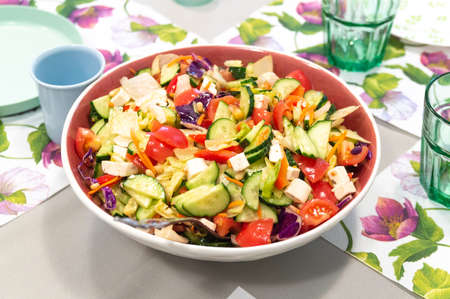 large bowl of Greek salad. selective focusの写真素材