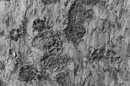 black and white texture of human, dog and bird foodprints