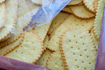 crackers in open packaging. selective focus