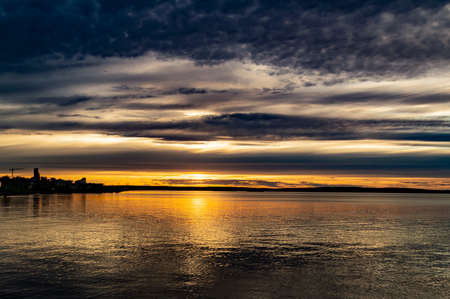 Beautiful sunset over Onego lakeの写真素材