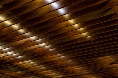 wood-panelled ceiling background. selective focusの写真素材