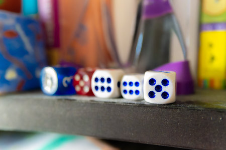 Several dice on the shelfの写真素材