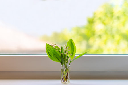 lily of the valley on windowsillの写真素材
