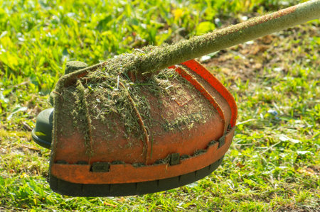 Close-up of a grass trimmer. Selective focusの写真素材