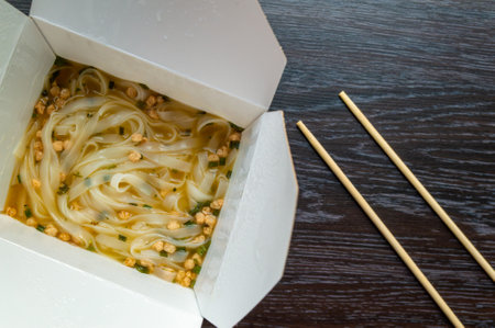Instant pho bo soup in cardboard box