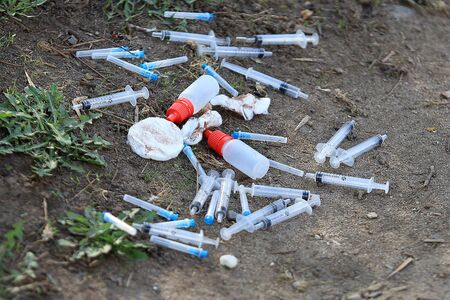 medicines are lying on the streetの写真素材