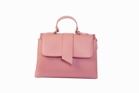 Pink woman's bag isolated on white backgroundの写真素材