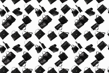 Seamless pattern of modern black shopping bags on a white backgroundの写真素材
