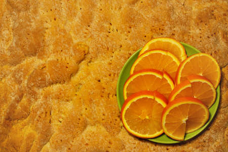 Texture of homemade sweet crispy pie with orangesの写真素材