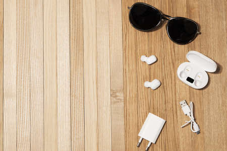 Summer mens items for everyday use and leisure with copy spaceの写真素材