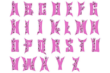 English alphabet letters with beautiful flowers on white backgroundの写真素材