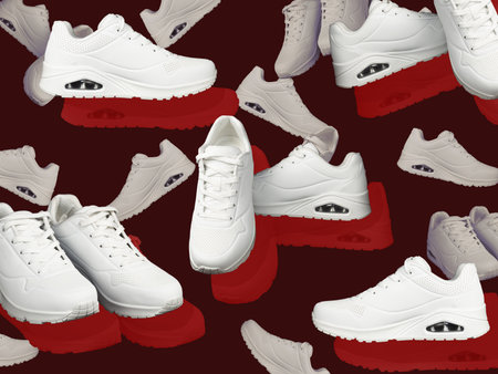 art pattern of white sneakers. Abstraction for sports designの写真素材
