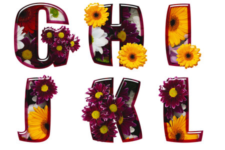 Floral letters made from different colors of flowersの写真素材