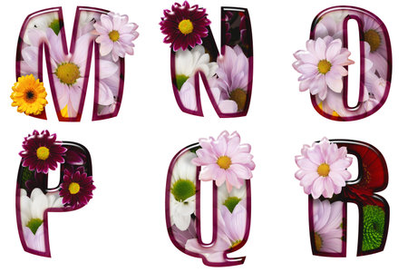 Floral letters made from different colors of flowersの写真素材