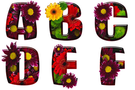 Floral letters made from different colors of flowersの写真素材