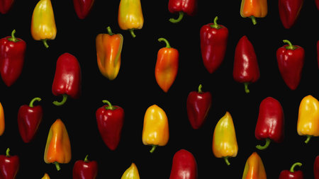 Vegetable print with bell peppers of different colors.の写真素材