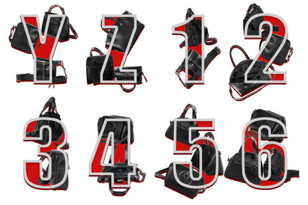 Letters yz and number 1 2 3 4 5 6 the alphabet with women's handbags inscribed in them. A variant of...