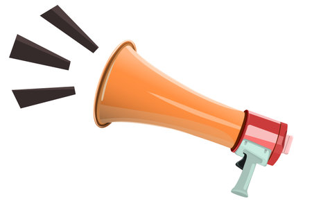Retro-style hand-held megaphone loudspeaker isolated on a white background. Element for websites, games, and advertising.の写真素材