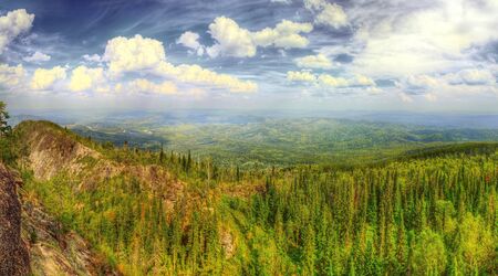 View of the mountains, Biya and Lebed rivers from the top of the Solop mountain in Turochak village  Altay Republic, Russia の写真素材