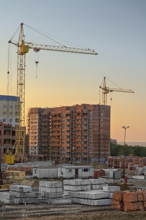 The construction of new apartment houses in Koltsovo town  Russia, Novosibirsk region の写真素材