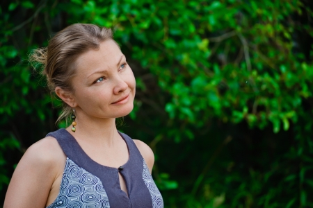 Portrait of beautiful young woman in summer dayの写真素材