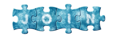 Join us now - puzzle pieces with letters composes word joinの写真素材