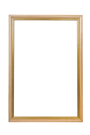 Wooden photo frame with empty space on white backgroundの写真素材