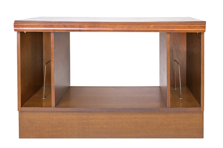 Front shot of brown wooden nightstand isolated on white backgroungの写真素材