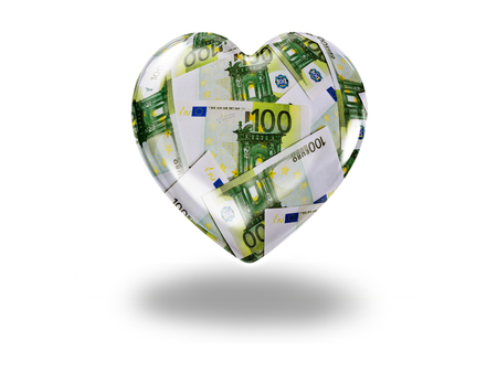 Heart with 100 euro bills - paying for love conceptの写真素材