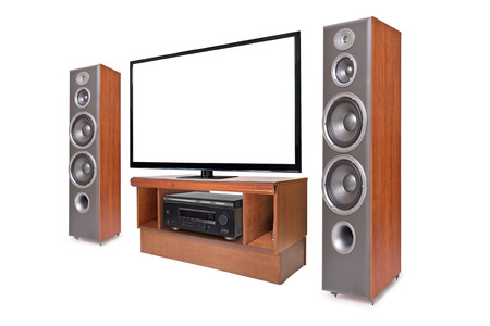 Side shot of home cinema system isolated on white backgroundの写真素材