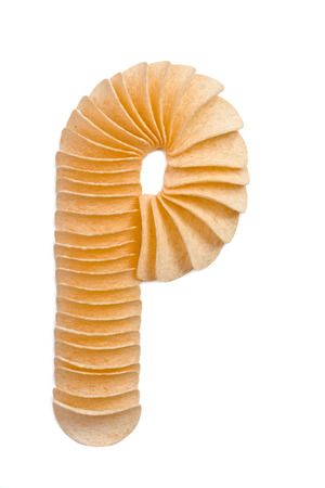 Letter P composed of chips isolated on white backgroundの写真素材