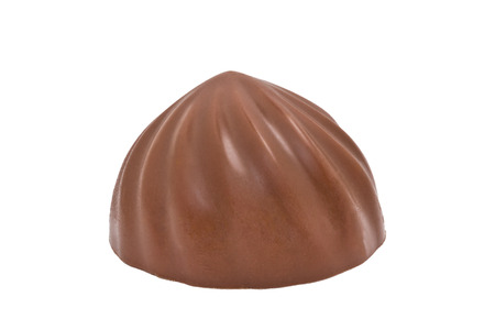 Side macro shot of chocolate candy isolated on white background の写真素材