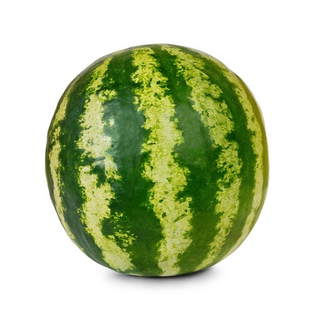 Green striped juicy watermelon isolated on white backgroundの写真素材