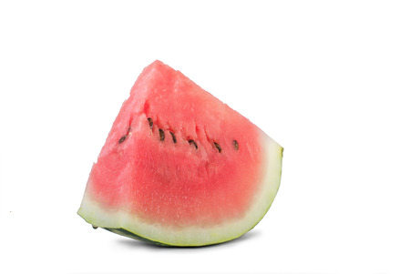 Red juicy slice of watermelon isolated on white backgroundの写真素材