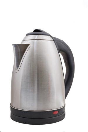 Stainless electric kettle isolated on white backgroundの写真素材