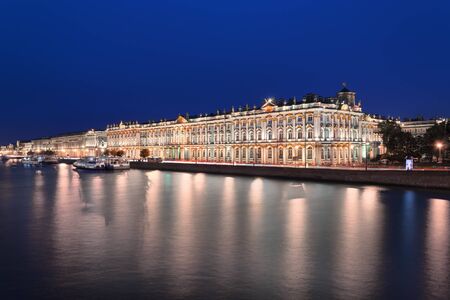 Winter Palace and Hermitage on Neva river coast at nigh in Petersburg Russiatのeditorial素材
