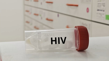HIV treatment tablets used to suppress viral replication and manage chronic infection in a plastic transparent box