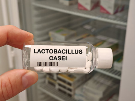 LACTOBACILLUS CASEI probiotic microorganism supplement for gut microbiome and digestive health bottle with tablets