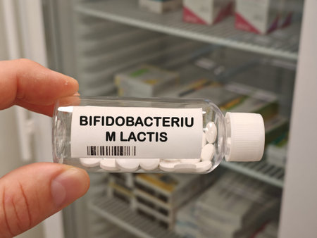 BIFIDOBACTERIUM LACTIS probiotic microorganism supplement for gut microbiome and digestive health bottle with tablets