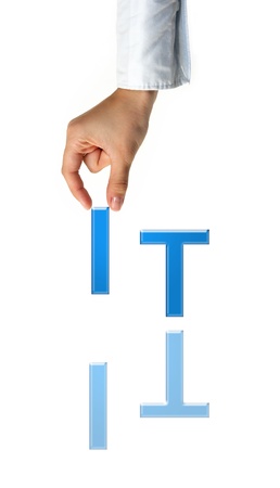 Hand and word IT - business concept (isolated on white background)の写真素材