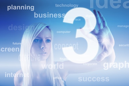 Business concept - girl with screenの写真素材