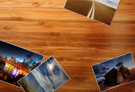 Photos on the wood deskの写真素材