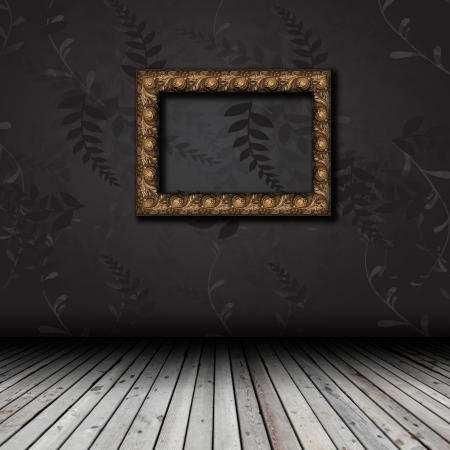 Empty interior with wooden floor and grunge wallの写真素材