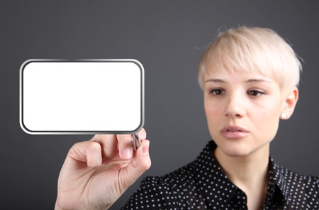 Problem solving concept - business woman touching screen
