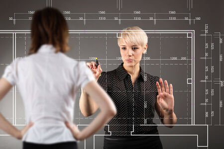 Blueprint design technical concept - Engineer drawing on screenの写真素材