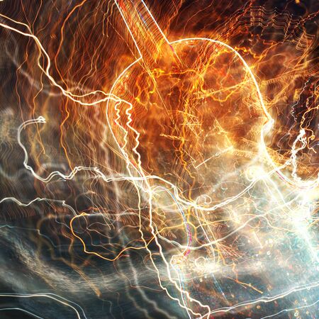 Abstract violin sourrounded with lightnings music concert concept in colorの写真素材