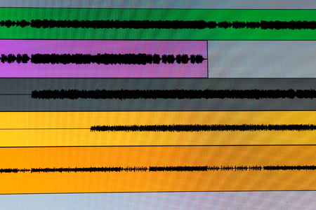 Proffestional music recording sound wave lanes in the studio softwareの写真素材